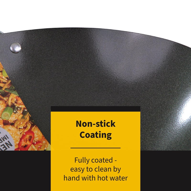 Ken Hom 12" Carbon Steel Nonstick Stir Fry Wok - Soft Touch Helper Handle and Lightweight Flat Bottom Design - Image 5